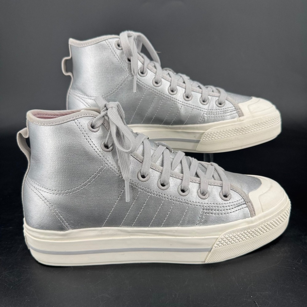 Adidas Nizza Platform Mid Silver Metallic High Top Sneakers GX8369 Womens 9.5
